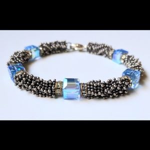 Blue Crystal Sterling Silver Beaded Bracelet